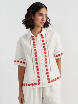 Chinti & Parker Linen Blend Strawberry Border Shirt, Cream, Cream