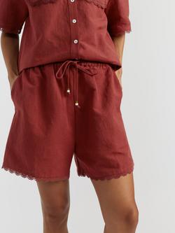 Chinti & Parker Linen Blend Scallop Edge Shorts, Sienna