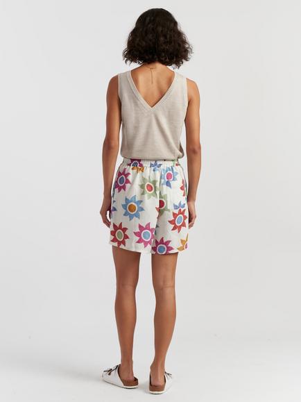 Chinti & Parker Sol Tie Waist Shorts, Cream/Multi - view 2, Cream/Multi