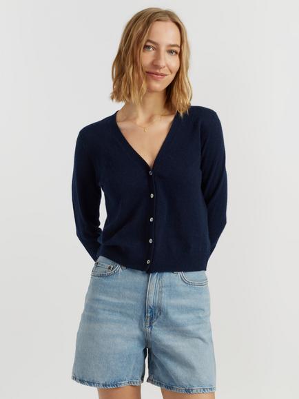 Chinti & Parker Air V-Neck Pure Cashmere Cardigan, Navy