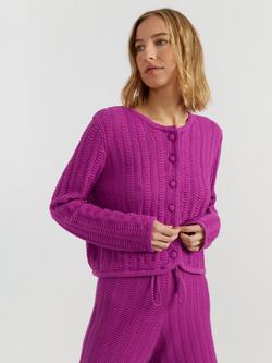 Chinti & Parker Round Neck Crochet Cardigan, Magenta, Magenta