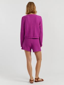 Chinti & Parker Round Neck Crochet Cardigan, Magenta - view 2, Magenta