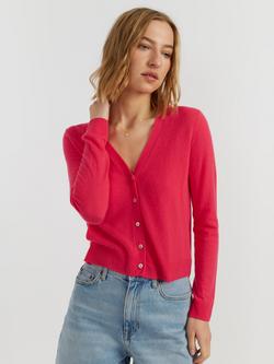 Chinti & Parker Air V-Neck Pure Cashmere Cardigan, Pink Raspberry