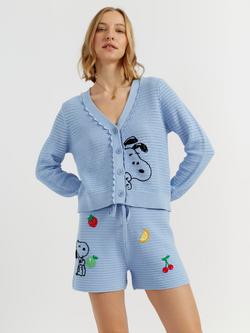 Chinti & Parker Snoopy Peek Crochet Cardigan, Light Blue