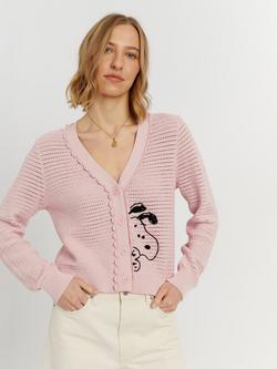 Chinti & Parker Snoopy Peek Crochet Cardigan, Light Pink