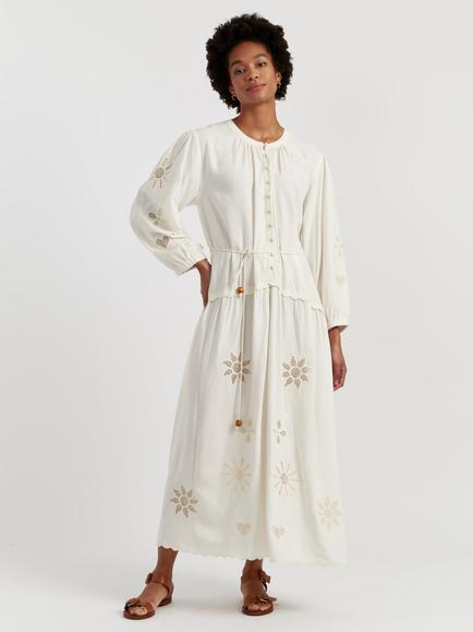 Chinti & Parker Broderie Linen Blend Dress, Cream