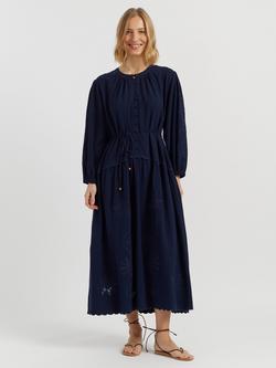 Chinti & Parker Broderie Linen Blend Dress, Navy