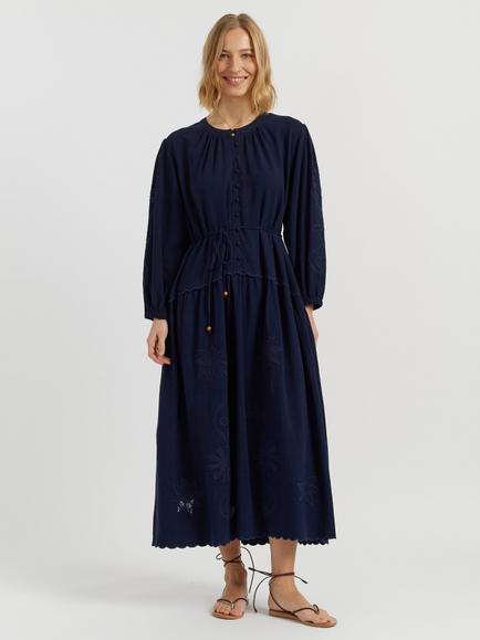 Chinti & Parker Broderie Linen Blend Dress, Navy