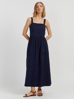 Chinti & Parker Broderie Linen Blend Summer Dress, Navy