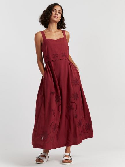 Chinti & Parker Broderie Linen Blend Summer Dress, Sienna