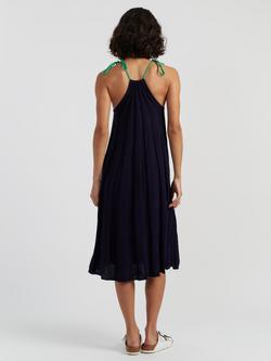 Chinti & Parker Crochet Cherry Strap Sleeveless Cotton Midi Swing Dress, Navy - view 2, Navy