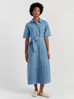 Chinti & Parker Linen Blend Scallop Edge Shirt Dress, Dusty Blue