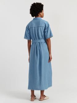 Chinti & Parker Linen Blend Scallop Edge Shirt Dress - view 2, Dusty Blue