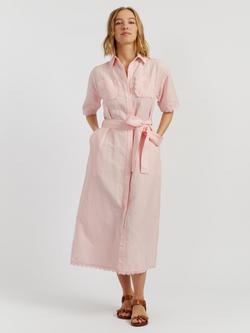 Chinti & Parker Linen Blend Scallop Edge Shirt Dress, Light Pink