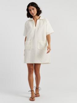 Chinti & Parker Linen Blend Scallop Edge Tunic Dress, Cream