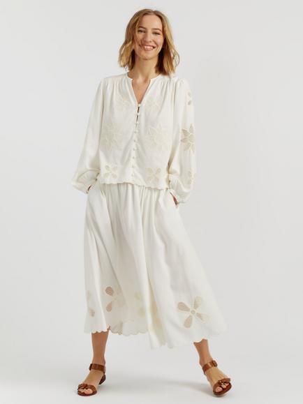 Chinti & Parker Floral Broderie Skirt, Cream