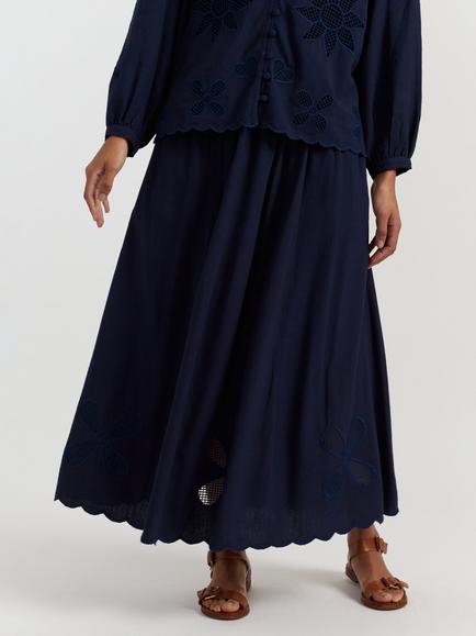 Chinti & Parker Floral Broderie Skirt, Navy