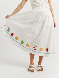 Chinti & Parker Cotton Snoopy Fruit Embroidered Skirt, Cream, Cream