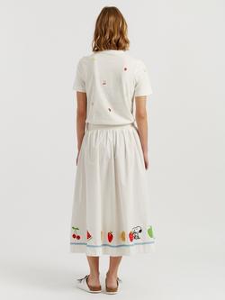Chinti & Parker Cotton Snoopy Fruit Embroidered Skirt, Cream - view 2, Cream