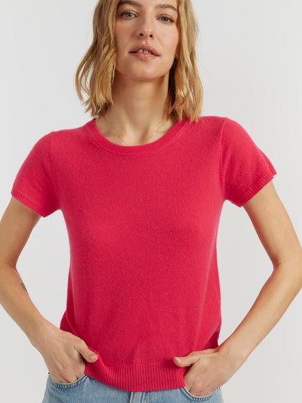 Chinti & Parker Air Pure Cashmere T-Shirt, Pink Raspberry