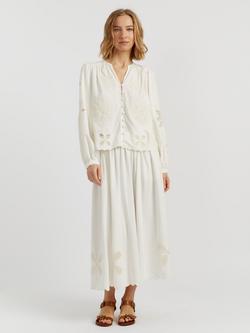 Chinti & Parker Long Sleeve Broderie Blouse, Cream