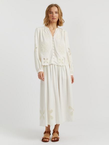 Chinti & Parker Long Sleeve Broderie Blouse, Cream