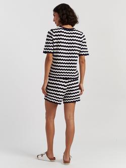 Chinti & Parker Cherry Crochet Stripe T-Shirt, Navy/Cream - view 2, Navy/Cream