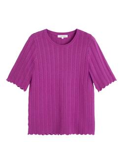 Chinti & Parker Round Neck Crochet T-Shirt, Magenta, Magenta