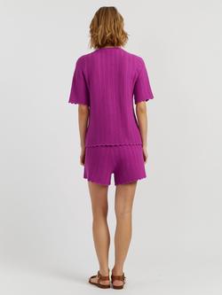 Chinti & Parker Round Neck Crochet T-Shirt, Magenta - view 2, Magenta