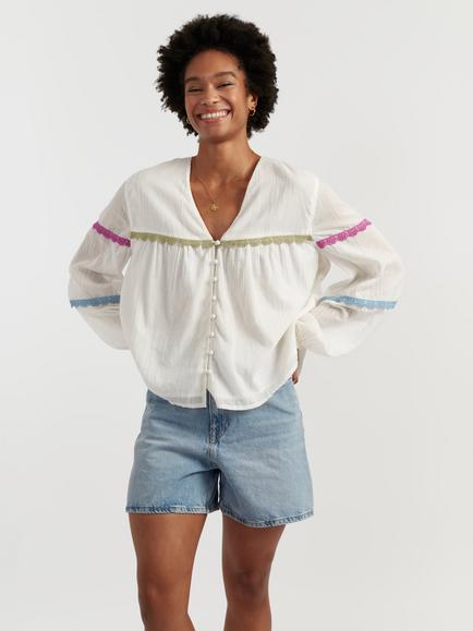 Chinti & Parker Scallop Trim Shirt, Cream/Multi, Cream/Multi