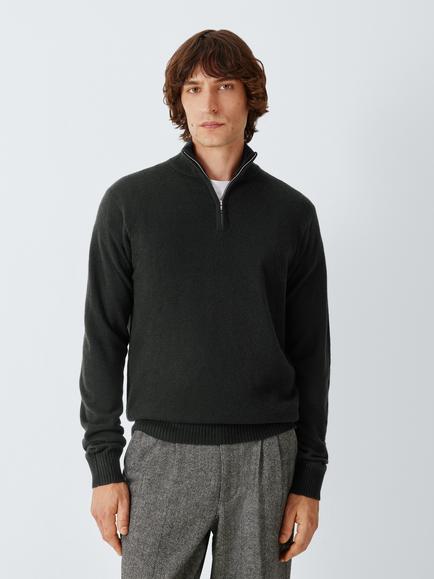 John Lewis Zip Neck Cashmere Jumper, Black
