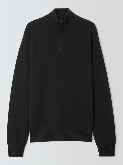 John Lewis Zip Neck Cashmere Jumper, Black