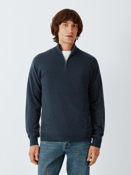 John Lewis Zip Neck Cashmere Jumper, Navy