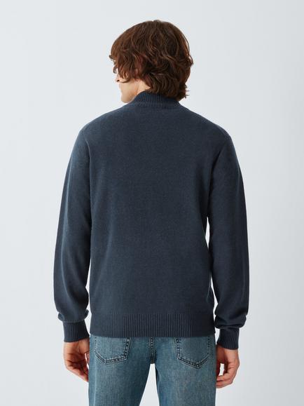 John Lewis Zip Neck Cashmere Jumper - view 2, Navy