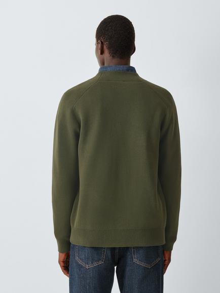 John Lewis Cotton Blend Cardigan - view 2, Marsh Olive Ecru