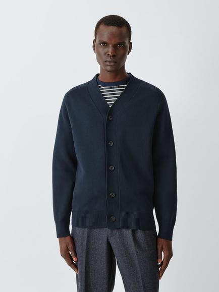John Lewis Cotton Blend Cardigan, Navy Blue