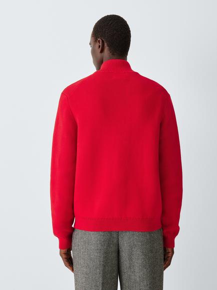 John Lewis Zip Front Cotton Jumper, Red - view 2, Red
