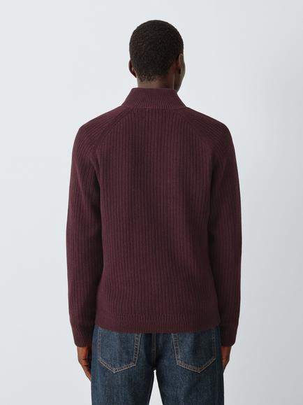 John Lewis Half Zip Ribbed Cotton Jumper, Marsh Olive Ecru - view 2, Charcoal