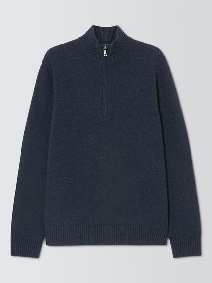 John Lewis Half Zip Wool Blend Jumper, Indigo Marl
