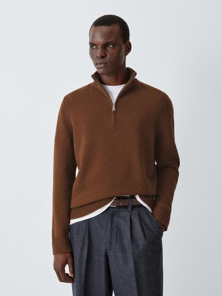 John Lewis Half Zip Wool Blend Jumper, Grenache