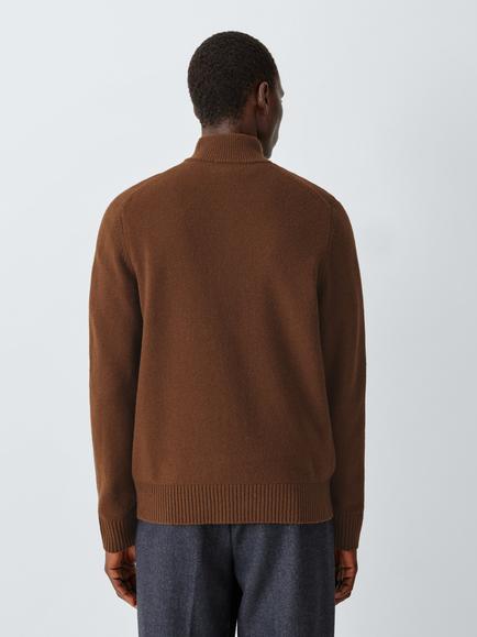 John Lewis Half Zip Wool Blend Jumper - view 2, Grenache