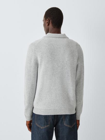 John Lewis Zip Neck Long Sleeve Wool Blend Polo Shirt, Grey Marl - view 2, Grey Marl