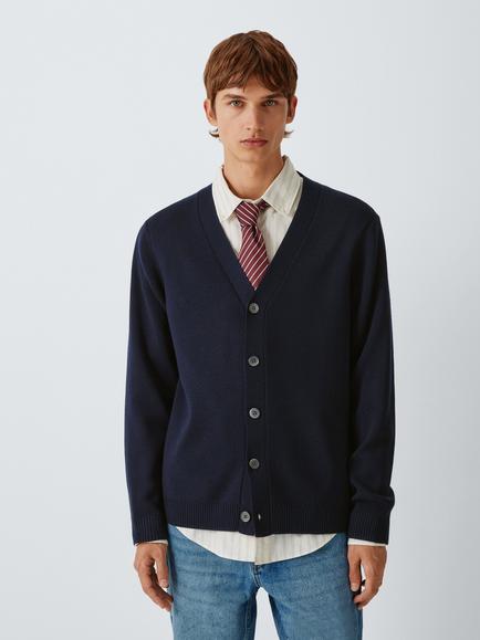 John Lewis Merino Wool V-Neck Cardigan, Navy, Navy
