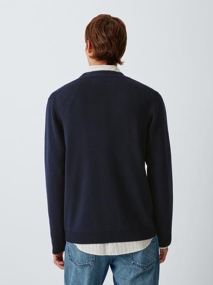 John Lewis Merino Wool V-Neck Cardigan, Navy - view 2, Navy