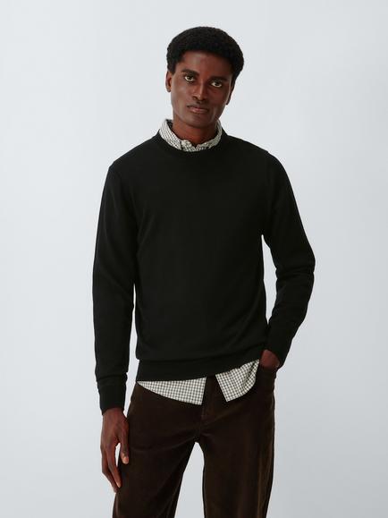 John Lewis Merino Wool Crew Neck Jumper, Black