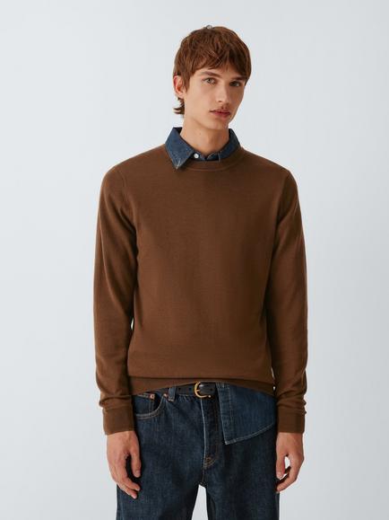 John Lewis Merino Wool Crew Neck Jumper, Burgundy