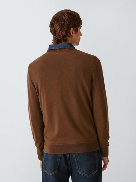 John Lewis Merino Wool Crew Neck Jumper - view 2, Tobacco