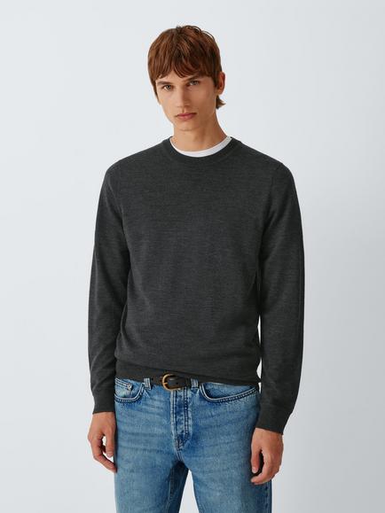 John Lewis Merino Wool Crew Neck Jumper, Asphalt Marl