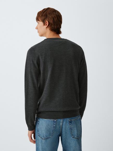 John Lewis Merino Wool Crew Neck Jumper - view 2, Asphalt Marl