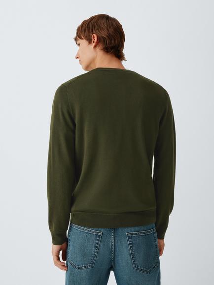 John Lewis Merino Wool Crew Neck Jumper - view 2, Army Green